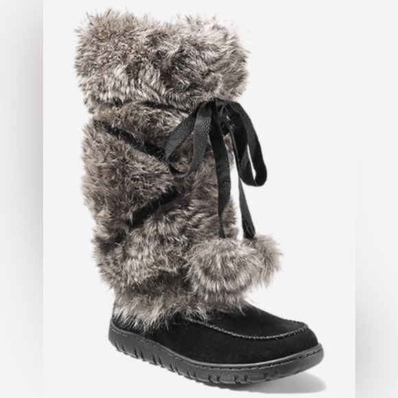 NEW Eddie Bauer Women's Fur Suede Leather Squatch Boot Black Size 10M - Picture 1 of 11